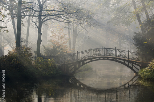 Fototapeta mgła  stary-most-w-mglistym-jesiennym-parku