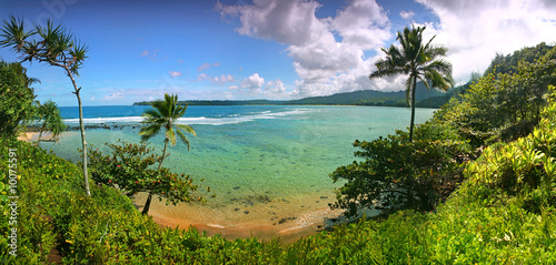 Board z aluminiowym obramowaniem Rajska plaża na Hawajach Kauai z turkusową wodą
