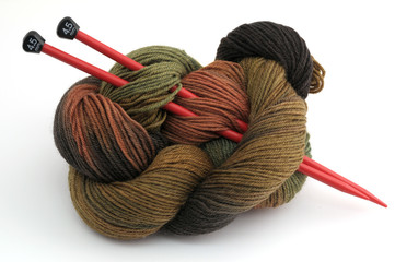 Ball of camouflage-colored knitting yarn