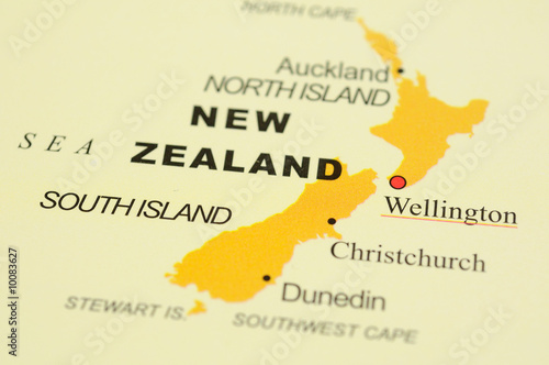 Fotografía Close up of Wellington, New Zealand on map