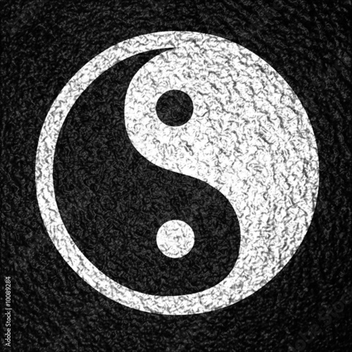 Board z aluminiowym obramowaniem Yin yang symbol na ciemnym tle