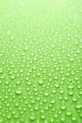 Water drops on a green background