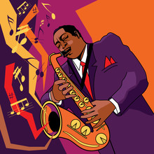 Original Vector Illustration Of A Saxophonist On Stage