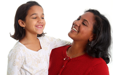 Poster - Minority woman and her daughter on white background