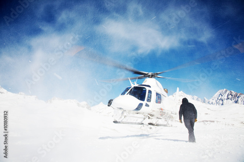 Fotoboard na płycie Heliński helikopter narciarski, ośrodek narciarski mont blanc, francja, europa.