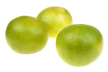 Three Big Green Grapefruits Close-up On White Background