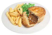 Beef And Vegetable Pie With Chips And Peas