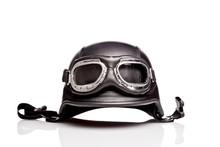 Old-style Us Army Motorcycle Helmet With Goggles