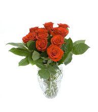 Bouquet Of Roses In A Vase Isolated Against White Background