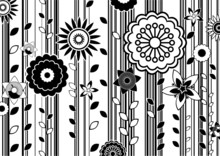 Black And White Funky Flowers Abstract Pattern
