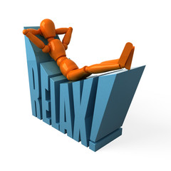 Wall Mural - Orange mannequin with blue text. Isolated.
