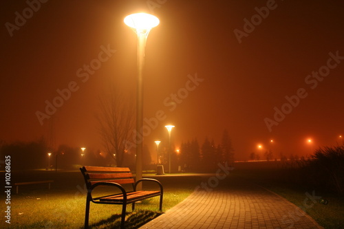 Fototapeta na wymiar Empty brown bench in park