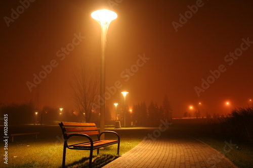 Obraz w ramie Empty brown bench in park