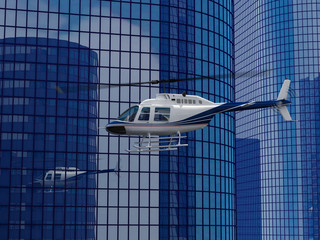 helicopter flight on a skyscraper background