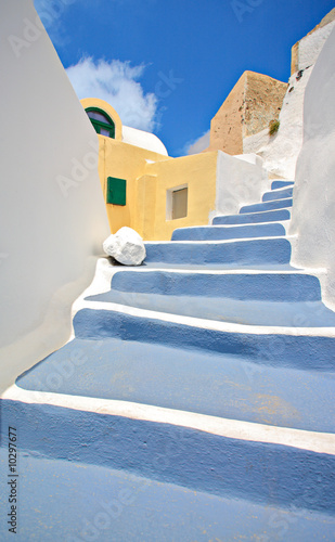 Board z aluminiowym obramowaniem Scena z wioski Oia na wyspie santorini, Grecja