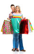 © grinny - Shopping  smile couple. Isolated over white background.