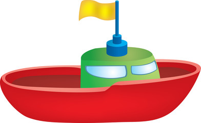 Canvas Print - Illustration of a red toy boat with yellow flag