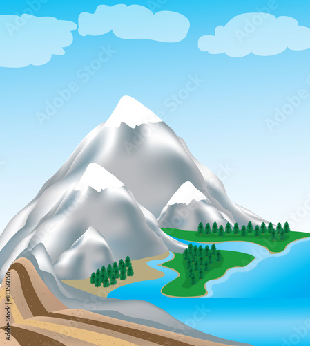 Foto-Fahne - detailed illustration of a mountain river and ocean (von GraphicsRF)