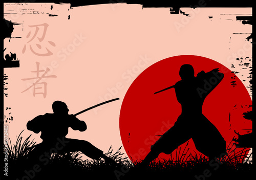 Obraz w ramie ninja silhouettes