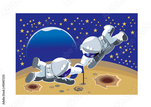 Naklejka - mata magnetyczna na lodówkę Two cosmonauts on the moon