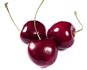 Fresh cherries on white background close up