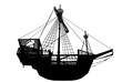 Dark silhouette of the ship on a white background