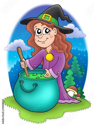 einzelne bedruckte Lamellen - Cute witch with kettle (von Klara Viskova)