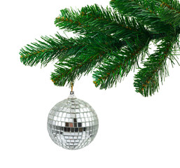 Wall Mural - Cristmas tree and mirror ball isolated on white background