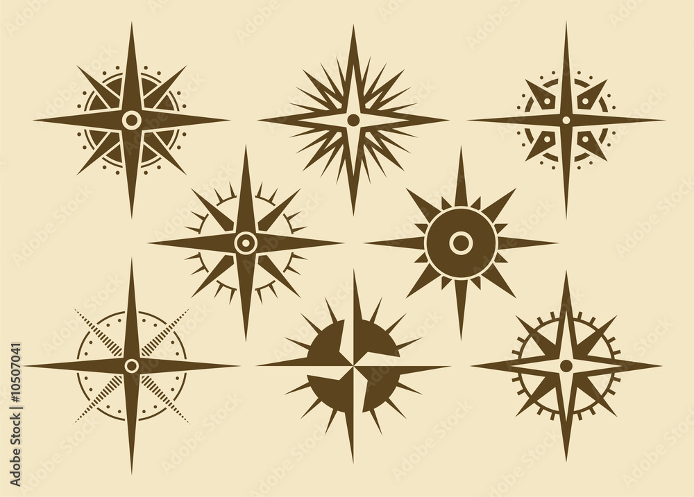 Vector oldstyle wind rose compass set Stock Illustration | Adobe Stock