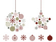 Christmas bauble icons and red silver hanging decorations clipart isolated on white