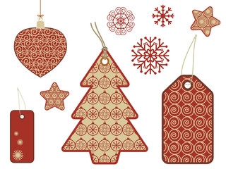 Sticker - festive tags, stars and snowflakes