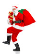 © grinny - Happy Christmas Santa with gifts. Over white background.