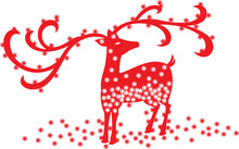 A Red Christmas Reindeer Flooded With Snow Flakes