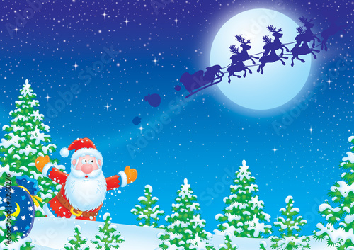 einzelne bedruckte Lamellen - Santa Claus runs after his sledge (von Alexey Bannykh)