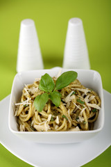 Sticker - Italian pasta spaghetti with pesto sause and parmesan.