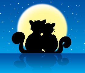 Wall Mural - Two cats in moonlight