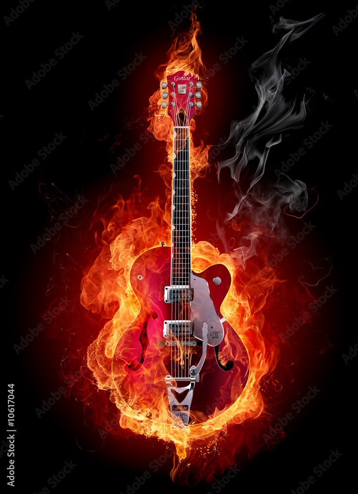 Fire guitar - obrazy, fototapety, plakaty 