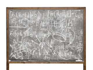 Equations on the old style chalkboard isolated on white