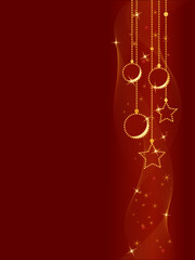 Sticker - Red Christmas background with Christmas balls and stars