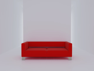 Red sofa in a white room