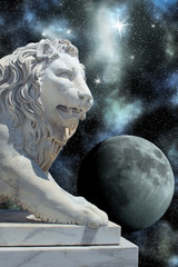Wall Mural - lion statue and planet in open cosmos
