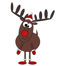 Rudolf The Reindeer ( Dress-up ) Cartoon - Isolated On White