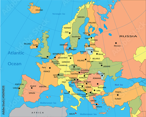 Naklejka na drzwi Political map of Europe