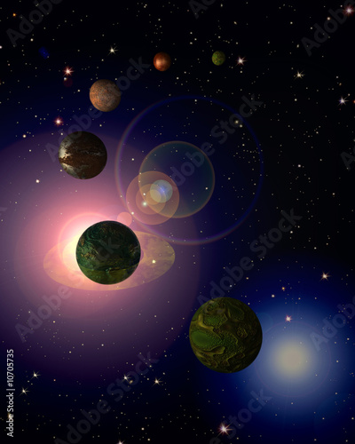 Plakat na papierze fotorealistycznym Kosmiczne niebo z planetami