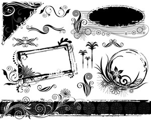 Aufkleber - Black and white grunge floral elements, vector layered.