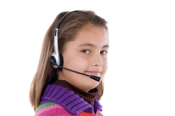 Wall Mural - Adorable girl with microphone and headphones