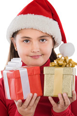 Sticker - Beautiful girl with two presents of christmas