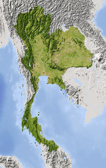 Wall Mural - Thailand, shaded relief map, colored for vegetation.
