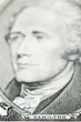 Close up of President Hamilton on ten dollar bill United States