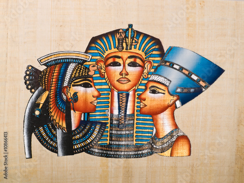 Naklejka - mata magnetyczna na lodówkę Egyptian papyrus: Tutankhamen, Nefertiti and Anhksenamon